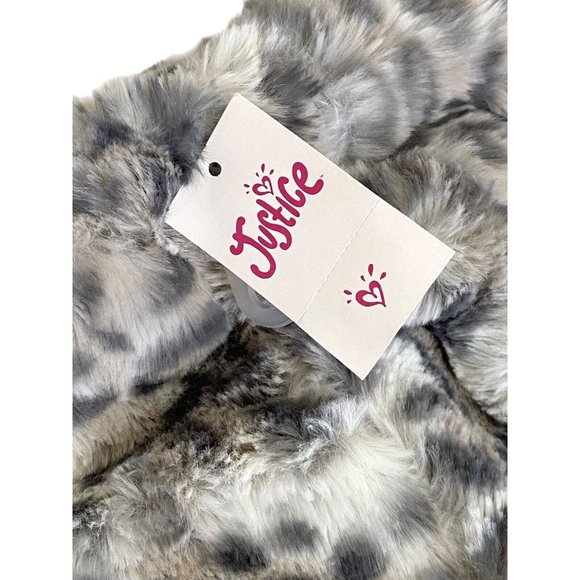 Justice Girl’s Letter N One Size Cheetah Cat Earflap Hat Faux Fur Grey Teal Blue - Picture 6 of 8